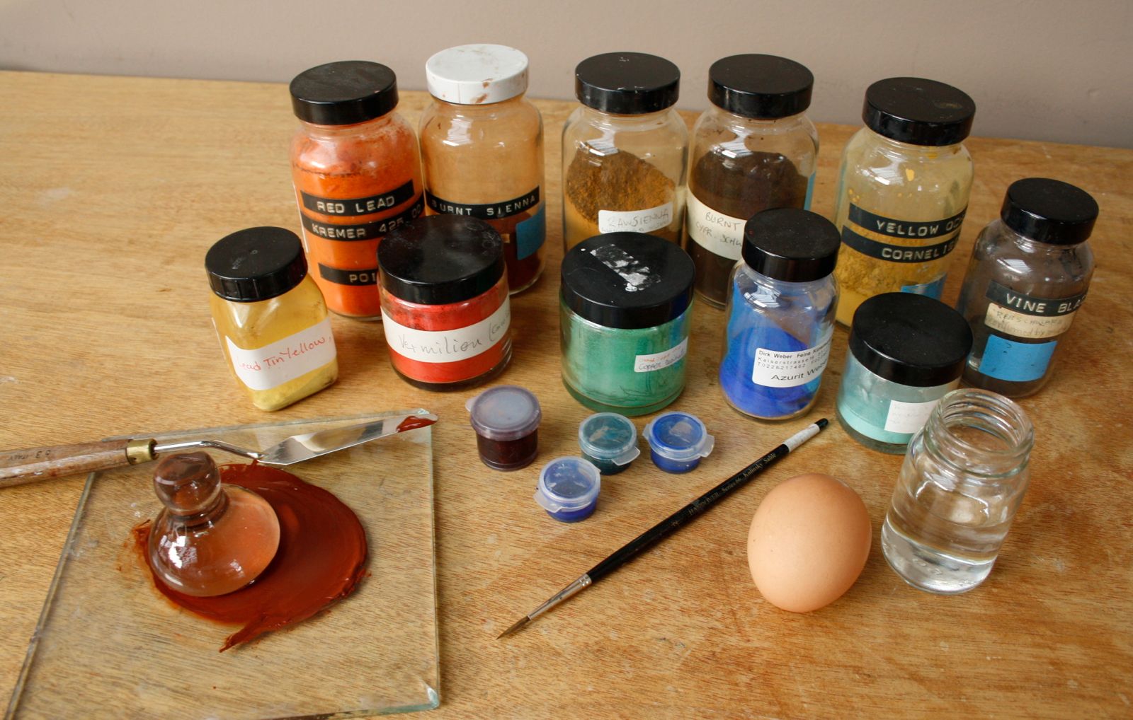 Materials used to make egg tempera paint